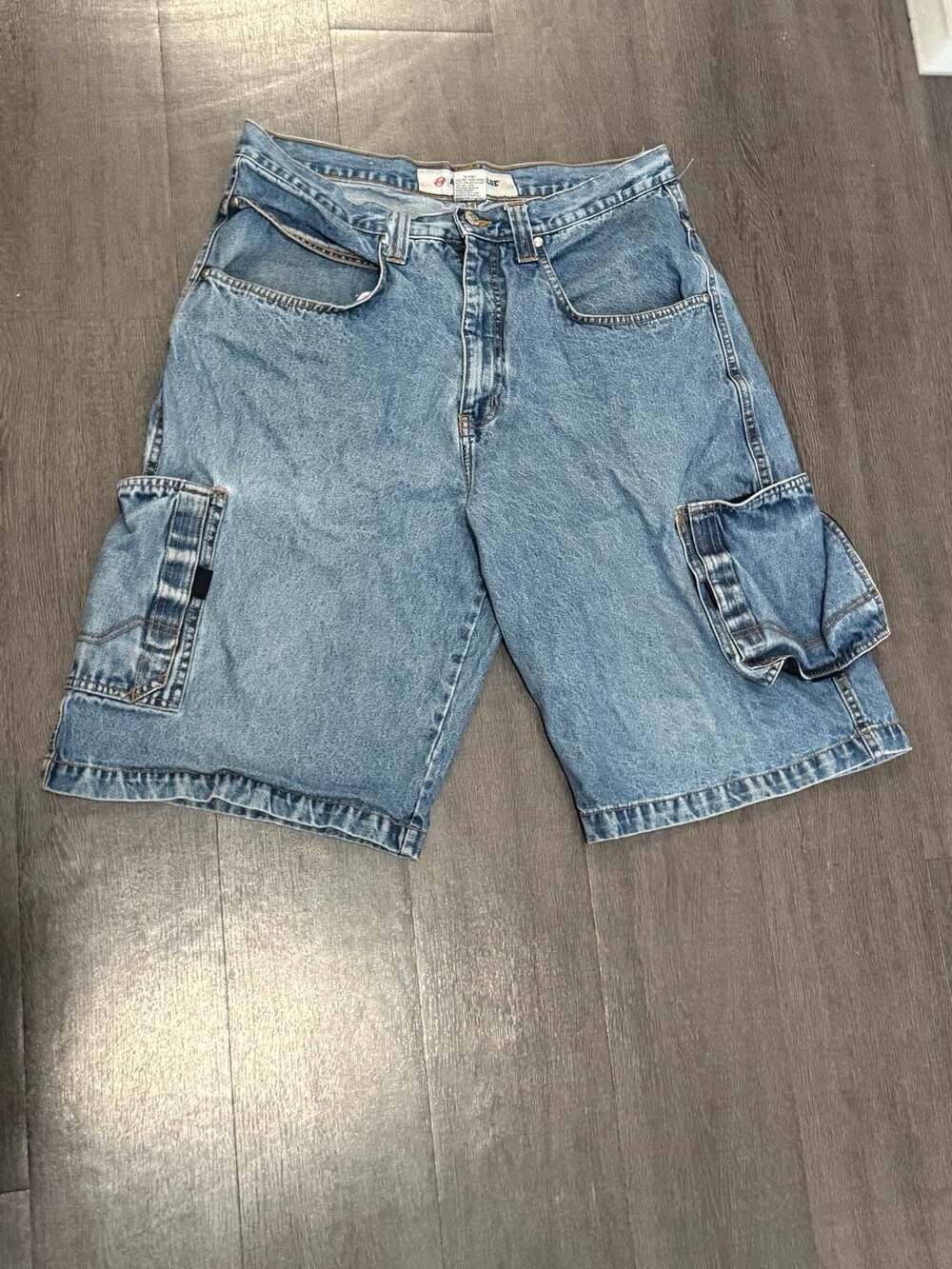 Vintage Anchor Blue Denim Cargo Shorts Mens Size 34 Y2K Baggy Skater Jorts